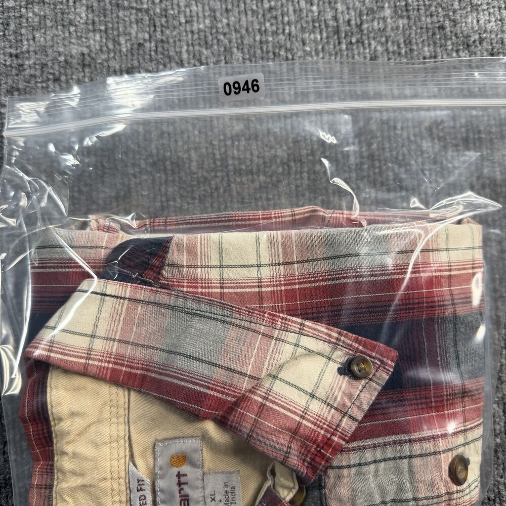 Carhartt Red Blue Plaid Shirt Mens XL Flannel Relaxed Fit Button Down Logo Y2K - Picture 15 of 15